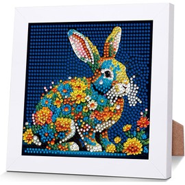 Qiukoo Diamond Painting Children's Set from 4 5 6 7 8 9 10 - Diamond Painting Pictures Rabbit Animal - Gift Girls 4-10 Years - Suitable for Festivals Gifts Easter DIY Activities Decoration
