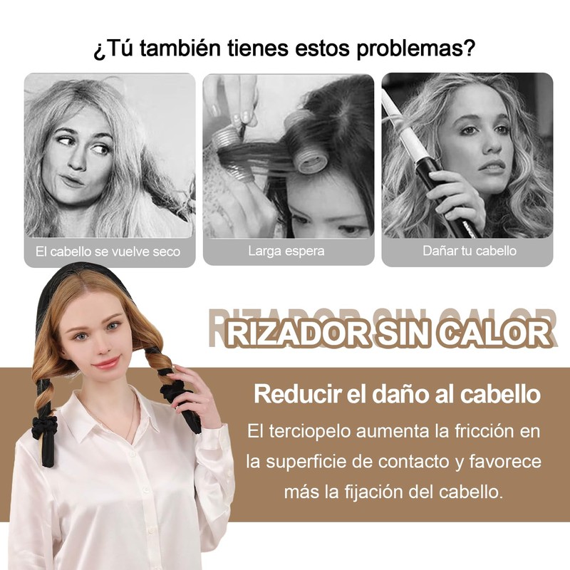 Rizador Pelo Sin Calor, Rizos Sin Calor para Onda Natural,