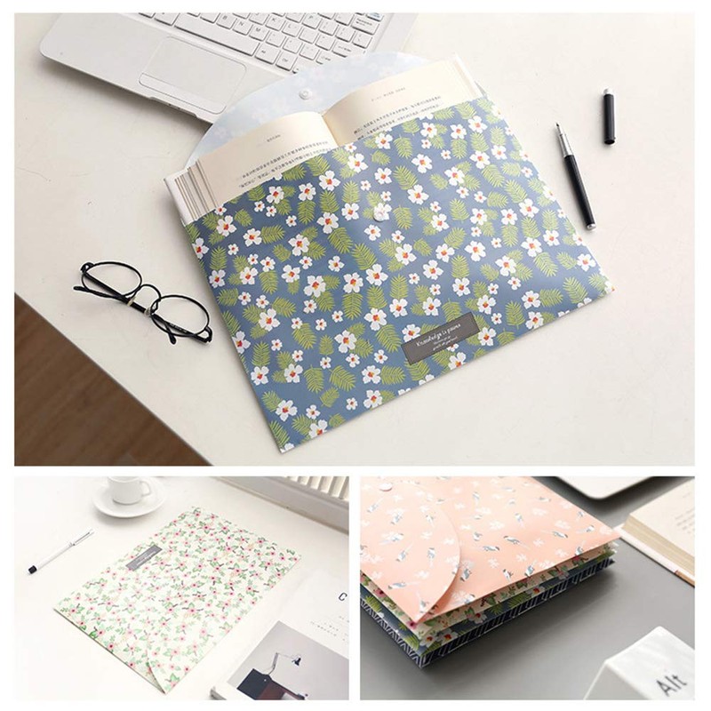 4Pcs Folders Plastic A4 Floral Printed Document Folder Plastic Wallets