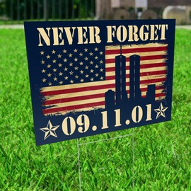 MAIANEY [18"x12"] We Will Never Forget 9/11 Yard Sign September 11th Memorial Day Yard Sign American Patriot Day Lawn Sign Patriotic Yard Sign 9 11 Remembrance Sign Outdoor Decorations Double Sided