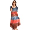 Sakkas 17506 - Sula Tie-Dye Wide Neck Embroidered Boho Sundress