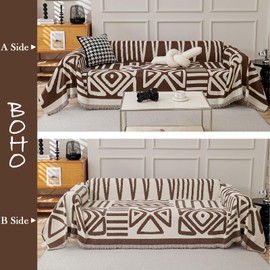 HANDONTIME Chocolate Boho Couch Cover Reversible Sofa Covers for 3 Cushion Couch Washable Sofa Cover for Dogs Boho Couches Covers Chenille Couch Protector Couch Covers for Sofa, 71" X118"