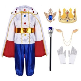 Mecamelon King Prince Charming Costume for Boys Kids Medieval Cosplay Dress Up Royal Outfits (White, 5-6 Years)