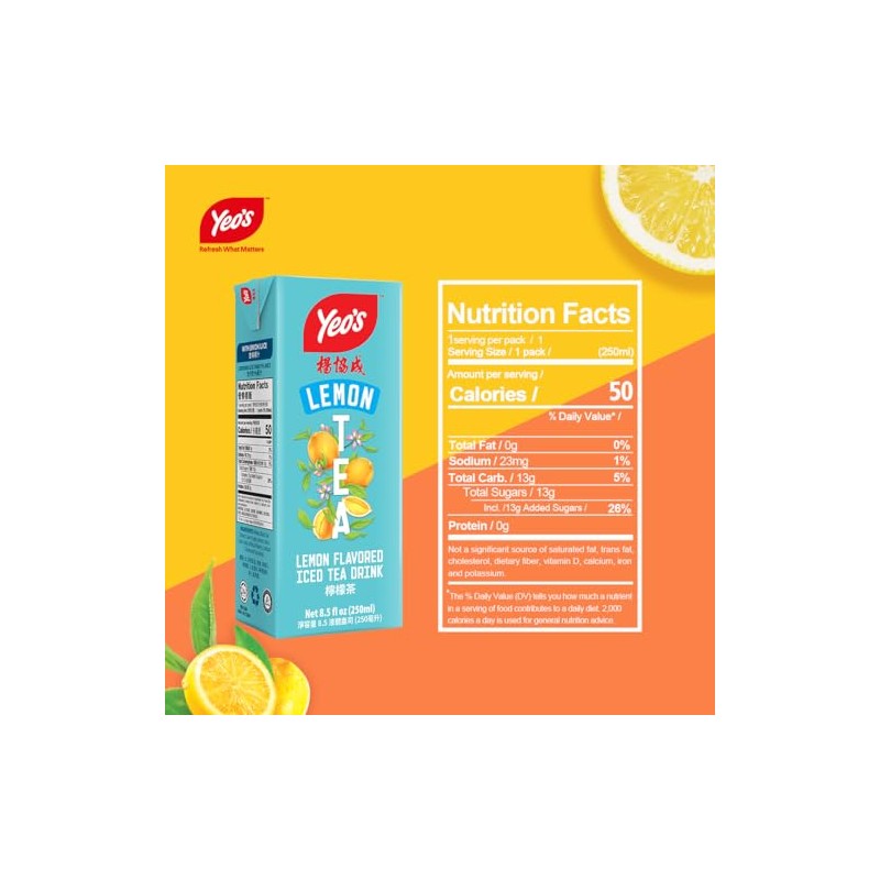 Yeo’s Lemon Iced Tea Drink, 8.5 Oz (Pack of 24)