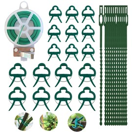KASESSS 31-Piece Plant Clips Set, Plant Support, Grow Accessories, 20 m Flower Wire, Green, Plant Ties, Adjustable Plant Holder, Plant Clips, Binding Wire Green for Flowers, Vines, Vegetables
