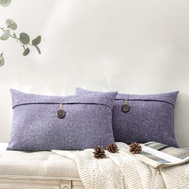 Phantoscope Pack of 2 Farmhouse Throw Pillow Covers Button Vintage Linen Decorative Pillow Cases for Couch Bed and Chair Purple 12 x 20 Inches 30 x 50 cm