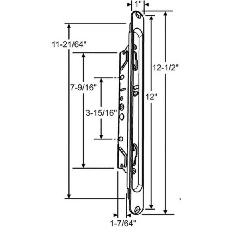 12-1/2" Two Point Mortise Lock with Screws for Sliding Patio