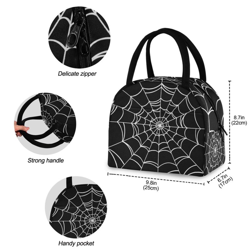 Goth Spider Web Lunch Bag for Women Men Reusable Insulated