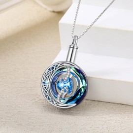 TOUPOP Moon and Star Urn Necklaces for Ashes Topaz December Cremation Birthstone Jewelry 925 Sterling Silver Memorial Keepsake Funeral Pendant Jewelry for Women Wife Mom Mothers Day Gifts