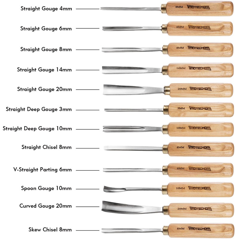 IMOTECHOM 12-Pieces Woodworking Wood Carving Tools Chisel Set with Canvas