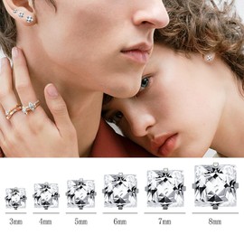 NEWITIN 6 Pairs Stainless Steel Stud Earrings for Men Hypoallergenic Earring Unisex Studs Inlaid Cubic Zirconia Men Earrings Square CZ Stud Earring Set for Women
