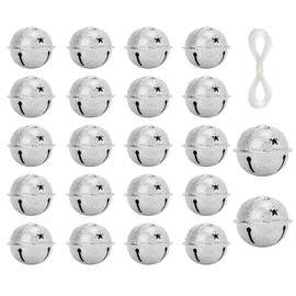 30PCS Jingle Bells 1.6 Inch Star Design Christmas Bells for Tree Wreath Ornaments Holiday DIY Decorations (Silver)