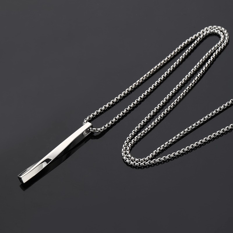 Yooping Men's Surgical Stainless Steel Silver Simple Stick Pendant Necklace,