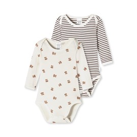 Schiesser Unisex 2 Pack Bodysuits Long Sleeve Organic Cotton - Made in Europe, Assorted 1