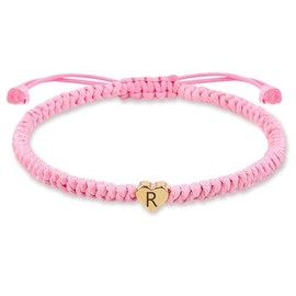 Rosa Initial A-Z Armband mit Buchstaben Herz, Partnerarmband Geflochtenes Band verstellbarer Kette Seilarmband, Paar Geschenk f√ºr Frauen (R)