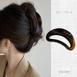 CROSS MARBERRY CY128 OVKH Hair Clip, Secure, Small, Hair Clip, Non-slip, Simple, 3.9 inches (10 cm), Lightweight, Resin, Half Moon Type, Elegant, For Adults, Olive Khaki