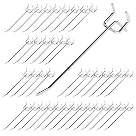 Waltool 40Pcs 6" /150mm Stainless Steel Pegboard Display Hooks Bulk Set, Silver Garage Organization Peg Wall Hook Metal Slatwall Panel Hook Fit 1/8 and 1/4 Inch Pegboard for Retail