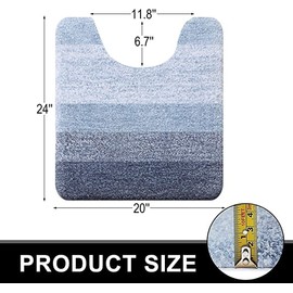 OLANLY Luxury Toilet Rugs U-Shaped 24x20, Extra Soft and Absorbent Microfiber Bathroom Rugs, Non-Slip Plush Shaggy Bath Mat, Machine Wash Dry, Contour Bathroom Mats for Toilet Base, Blue