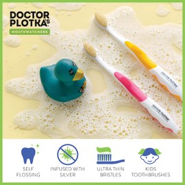 MOUTHWATCHERS Dr Plotkas Extra Soft Kids Toothbrushes Manual Flossing Toothbrushes | Ultra Clean Nano Toothbrushes |4 Pack - Yellow Childrens Toothbrushes