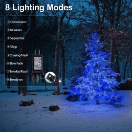 BlcTec Christmas Lights, 300 LED 108FT Christmas String Lights with 8 Lighting Modes, End to End Connectable Plug, Waterproof & Timer Function, Suitable for Indoor Outdoor Christmas Decorations, Blue