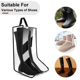 CiBiZi 2Pack Black Tall Boot Bags Organizer for Travel Waterproof Cowboy Boots Bags for Storage Portable Shoe Travel Bags for Women Men Hangable Ski Boot Bags Dust-free Shoe Bags(Clear Large)