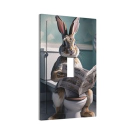 ROUGUI Cute Cartoon Rabbit Sitting on The Toilet 1 Gang Light Switch Covers Single Toggle Wall Plate Decorative Switchcover Electrical Switchplate for Farmhouse Living Decor