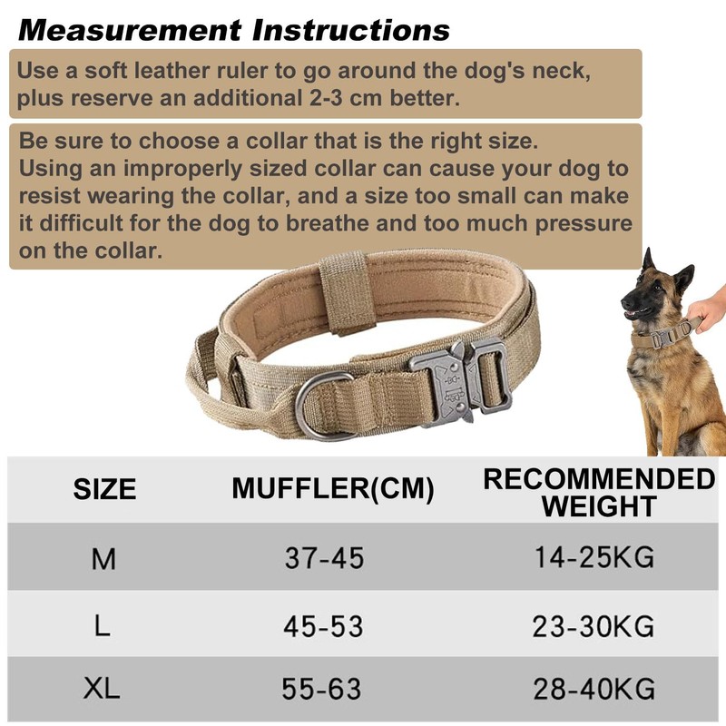 Tactical Dog Collar, Adjustable Military Training Nylon Dog Collar with