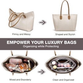 Betoores Handbag Organiser, Bag Organiser, Nylon Tote Bag Organiser, Waterproof Bags Organiser, Shopper with Keychain and Zip, Grey M