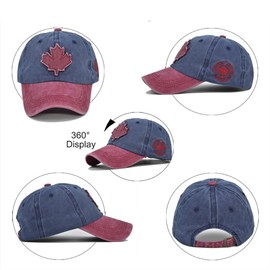 HAPEE Canada Baseball Cap,Adjustable,2 Pack,Canada Day Embroidered Maple Leaf Flag Golf Hat for Men Women Kids (Cotton, c-Wine Navy)