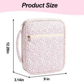 Large Bible Cover Case for Women,Quilted Bible Bag,Floral Bible Storage Bags with Zipper Pocket and Handle,Cute Bible Study Supplies Accessories for Women