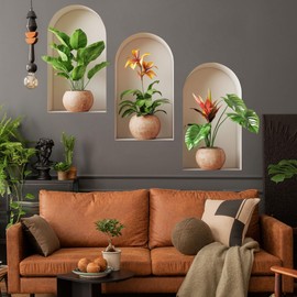 3D Potted Plants Wall Stickers，Green Plants Wall Decals，Peel and Stick 3D Magic Art Sticker，for Living Room Bedroom Aisle Entrance Sofa Backdrop Yoga Room Home Decor