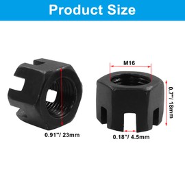 Hordion 5Pcs M16x1.5mm Hexagon Slotted Nuts, Grade 4.8 Carbon Steel Hex Castle Nut for Car Moto Mechanical Equipment Furniture Fasteners, Black