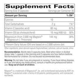 Integrative Therapeutics Integrative Therapeutics Magtein L-Threonate Plus, Cognitive Support*, Short-Term Memory Support*, Vitamin C, Vitamin D3, 90 Capsules