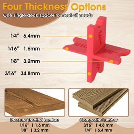 Saillong 4 Pack Deck Spacers with 4 Thicknesses 1/16", 1/8", 3/16", 1/4", Durable PC Plastic Deck Board Jig Spacers Clamp, Decking Spacing Tool for Pressure Treated Lumber, Composite PVC Decking Board