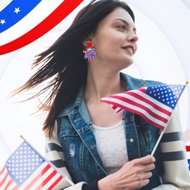 SKYFUN American Flag Earrings 4th of July Earrings for Women Acrylic Sparkly Fireworks Dangle Earrings USA Red White and Blue Earrings for Patriots Memorial Independence Day Jewelry Gift, Fireworks