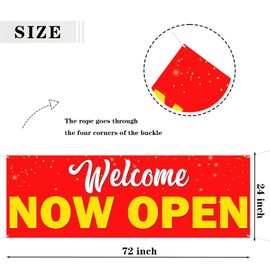 WeBenison Large Welcome Now Open Banner Now Open Garden Backdrop Banner Business Opening Lawn Sign Grand Opening Advertising Opening or Birthday Party Outdoor Indoor Decorations, 72 x 24 inch
