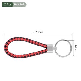 YOKIVE 2 Pack Braided Leather Keychain, Woven Rope Weave Strap Key Chain with Keyring, Great for Car Key Bag Purse(Black Red, 12-cm)