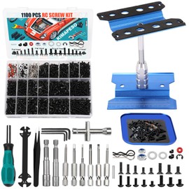 RC Car Repair Work Stand, 1100pcs RC Screw Kit and Vehicle Scale Accessories for Traxxas Axial Redcat Arrma HPI HSP SCX10 RC4WD 1/8 1/10 1/12 1/16 Scale RC Crawler Truck Buggy Car