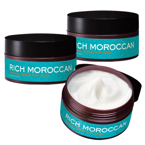 Rich Moroccan Maximum Repair Hair Mask, 7.1 oz (200 g) x 3 Pieces / Rinse Out Treatment, Argan Oil (Made in Japan), Hair Pack, Hair Mask, Salon, Moist
