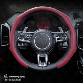 Napa Nappa Leather car steering wheel cover New Quick Turn Non-Slip Breathable Ultra-Thin Universal Grip Cover Suitable for Four Seasons car accessories:_【Red】Napa leather upgrade