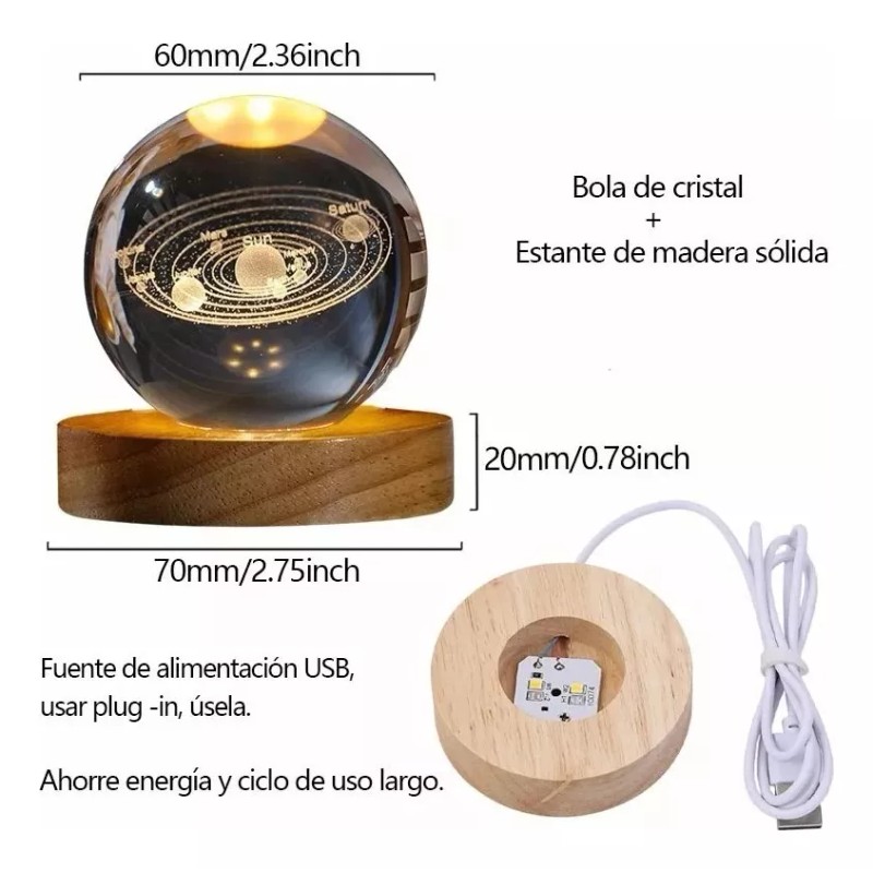 Shuang.W Adorno De Bola De Cristal Luminoso Pequeña Luz De