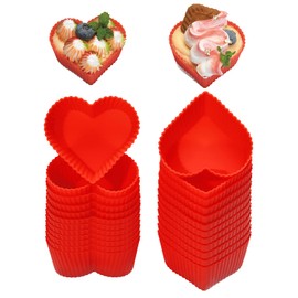 Baking Cups Cupcake Liners Silicone - Non-Stick Pastry Muffin Liner Molds, 2.75 Inch Reusable Storage Container,Heart,24 Pack