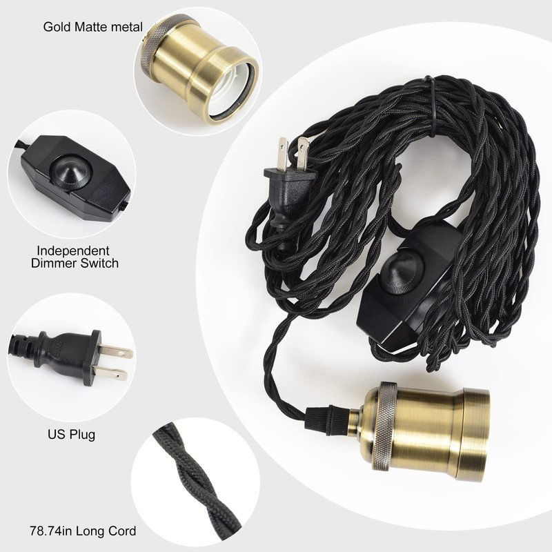 Plug in Pendant Light Cord hanging light kit with dimmer