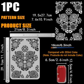 FINGERINSPIRE Dahlia Drawing Stencil with a Brush 29.7 x 21 cm Reusable Flower Corner DIY Art Painting Template Decorative Flower Stencil for Painting on Wood, Walls, Fabrics and Furniture