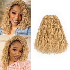 Toyotress Yanky Twist Crochet Hair - 16 Inch 8 Packs (30 Strands/Pcs) Fluffy Spring Mini Twist Passion Twist, Honey Blonde Pre-Looped Crochet Braids Braiding Hair (16 Inch, F27/613-8P)
