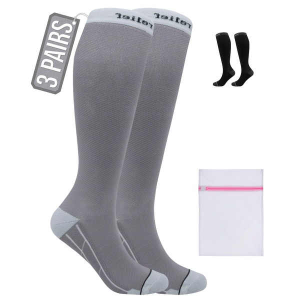 360 RELIEF 3 Pairs Compression Socks for Women Men 15-20