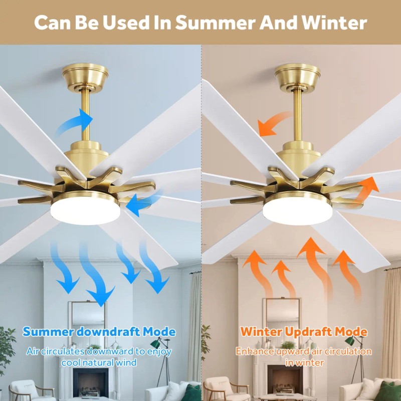 Modern 66-Inch LED Ceiling Fan With Dimmable Light DC Motor