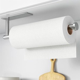 Paper Towel Holder - Self-Adhesive or Drilling, Brushed Nickel Wall Mounted Paper Towel Rack for Kitchen, SUS304 Stainless Steel Kitchen Roll Holder Under Cabinet - Color: Silver, Size: 12.4in
