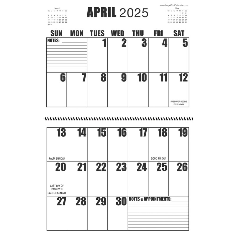 Large Print Wall Calendar 2025 Letter Size