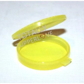 Tupperware 1 New Tupperware Pill Case Mini Round Clamshell Pocket-Sized Keeper Sheer Yellow